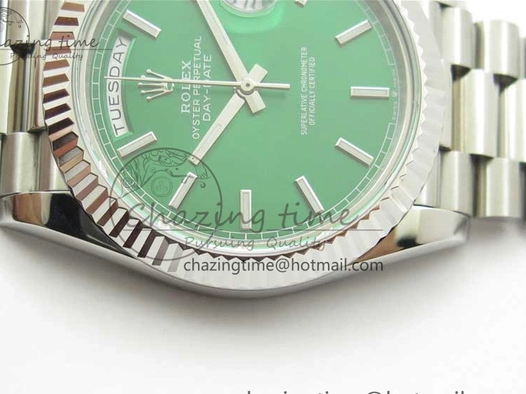 0114 Affordable Day-Date 40mm 228239 BP New Dial Version 904 SS Green Stick Markers Dial on SS President Bracelet A 2817